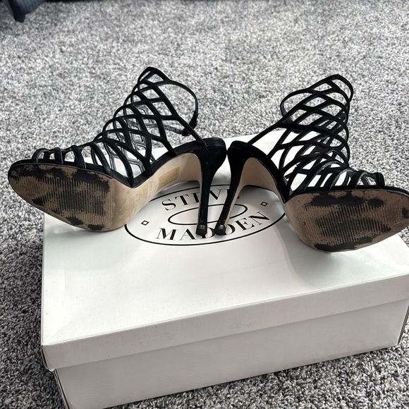 GUC Steve Madden Slithur Black Strappy Heels Size 6 - Picture 7 of 8